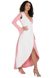 Poetic Justice Curvy Women's Pink u0026 White Flare Sleeve Jersey Wrap Maxi  Dress - Leticia | Trendy Fashion for Black Women