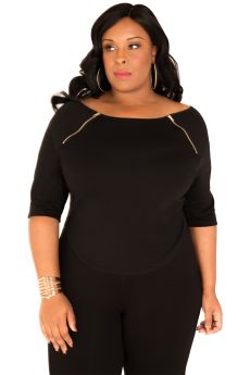 Poetic Justice | Plus Size Tiffy Black Pencil Skirt w/ Gold Zippers ...
