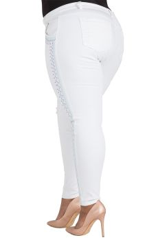 Plus Size Shanteile Tribal Embroidery White Skinny Jeans