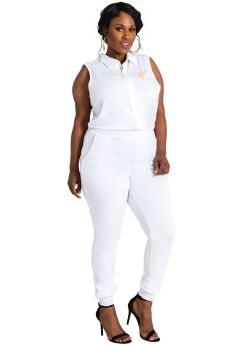 Poetic Justice Plus Size Treshaune White Sleeveless Collared