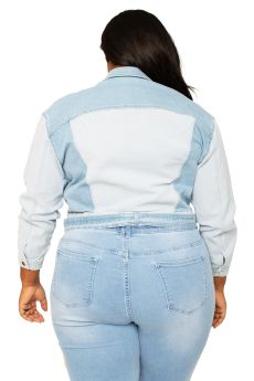 Shay Women's Plus Size Belted Dual Shade Denim Trucker Jacket
